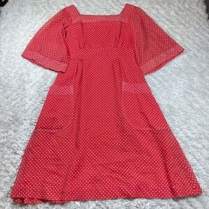 Sakowitz Vintage Dress Women's 12 Red Polka Dot Retro 60s 70s Rockabilly VTG